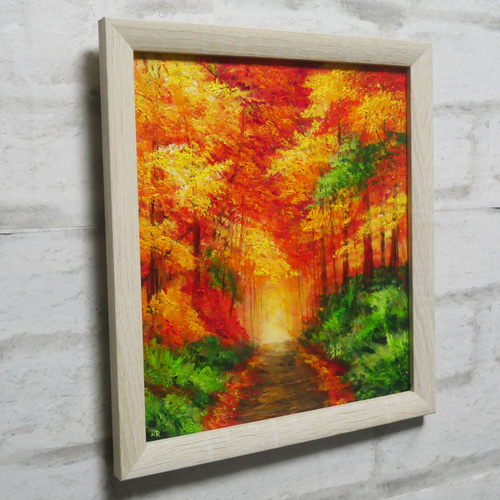 油絵 油彩 油彩画 絵画【秋の森の道】 絵画 HR 通販 18286629