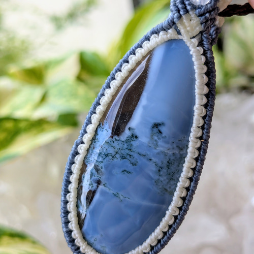 ☆大きめ☆ブルーオパール・アゲート☆マクラメ編みネックレス 64