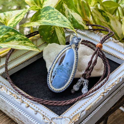 ☆大きめ☆ブルーオパール・アゲート☆マクラメ編みネックレス 64