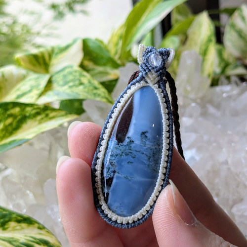 ☆大きめ☆ブルーオパール・アゲート☆マクラメ編みネックレス 64