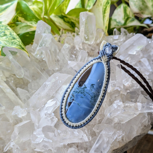 ☆大きめ☆ブルーオパール・アゲート☆マクラメ編みネックレス 64