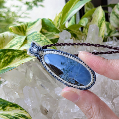 ☆大きめ☆ブルーオパール・アゲート☆マクラメ編みネックレス 64