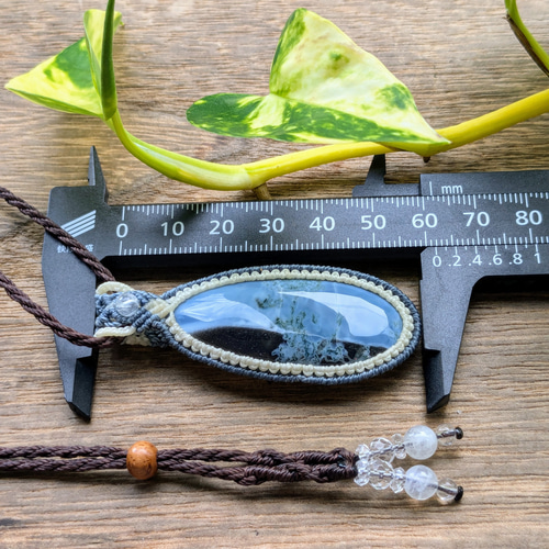 モスアゲート マクラメ編みネックレス他1点同梱 ☆大きめ☆ブルー