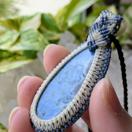 ☆大きめ☆ブルーオパール・アゲート☆マクラメ編みネックレス 64