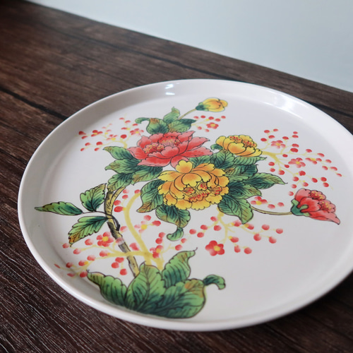 スムースプレート バッチャン焼き ベトナム食器 手描き 花柄 大皿