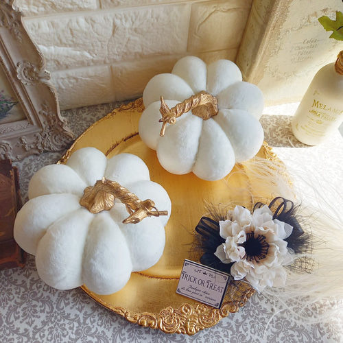 ホワイトパンプキンのアイボリー系ハロウィン造花リース ホワイトパンプキンのアイボリー系ハロウィン造花リース ハロウィン