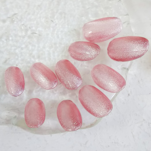 コーラルマグネットジェルカラーネイルチップ短めシンプル 【キラキラ