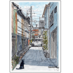 原画一点物 「ツツジの花が咲く春の遊歩道」 ＜ペンスケッチ＋