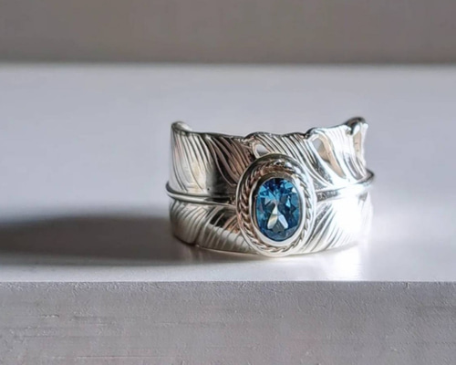 ブルートパーズ フェザーリング 】羽 羽根 フェザー指輪 フェザー