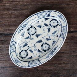 ソンチャン オーバルプレート アイボリー ベトナム食器 手描き 花柄