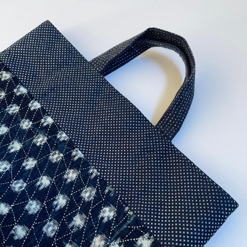 雪ん子絣 刺し子 トートバック 着物リメイク 古布リメイク 敬老の日