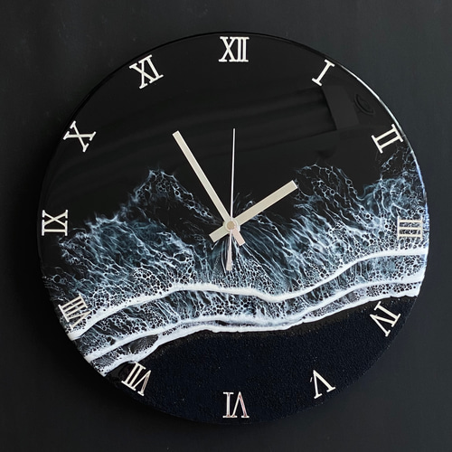 レジン海アート_時計 掛け時計 ブラック モダンデザイン 掛け時計