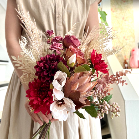 ウェディングブーケリゾートブーケブートニア赤レッドプロテア 