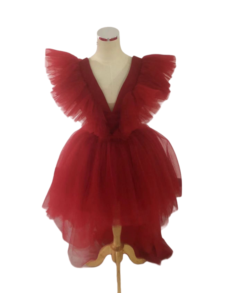 カラードレス ワインレッド Vネックドレス 編み上げ フィッシュテール 背中見せ プリーツドレス