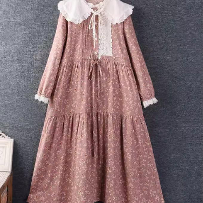 春服新モデル 甘い 長袖 ワンピース 綿麻 ロングスカート