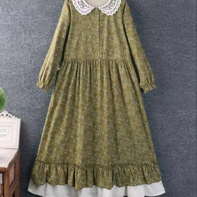 春秋服新モデル 甘い 長袖 ワンピース 綿麻 ロングスカート