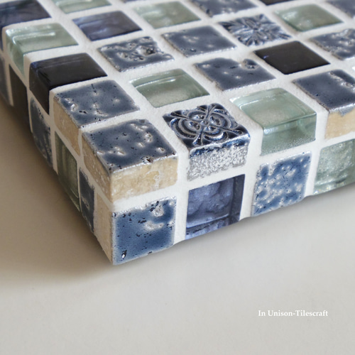 パヴェモザイク タイルのディスプレイトレイ（小物置き）ブルー ミニ