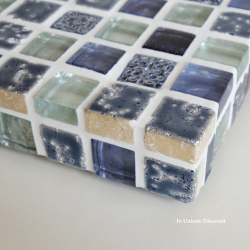 パヴェモザイク タイルのディスプレイトレイ（小物置き）ブルー ミニ