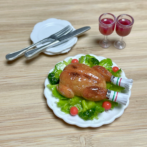 クリスマスチキン ミニチュアフード 樹脂粘土 その他置物 うさぎ