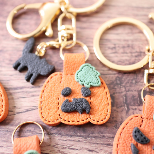 Pumpkin Keychain】かぼちゃ キーホルダー レザー風加工 選べる
