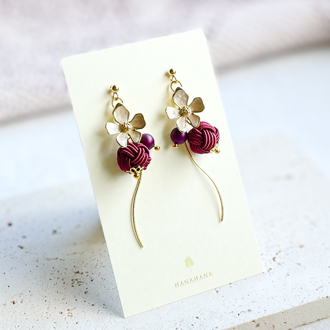 ゆあ★水引ピアス＆イヤリング 51点 ✾丹後ブルー✾ 玉結びの3連ピアス/水引ピアス・イヤリング