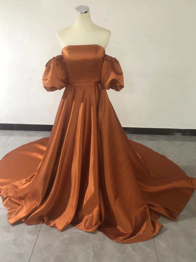 高品質！テラコッタ カラードレス 編み上げ 華やかなトレーン プリンセス /結婚式披露