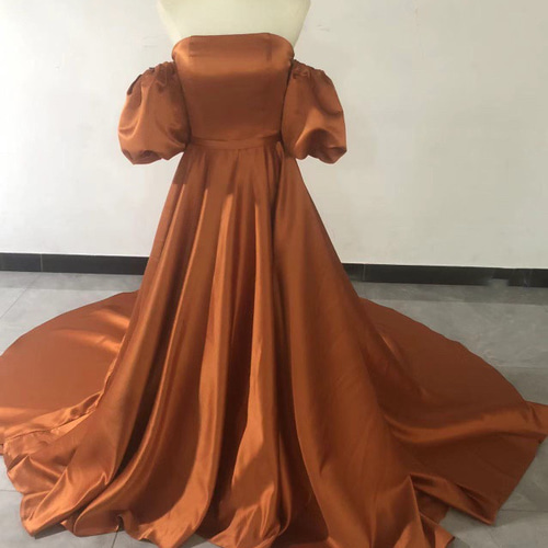 高品質！テラコッタ カラードレス 編み上げ 華やかなトレーン  