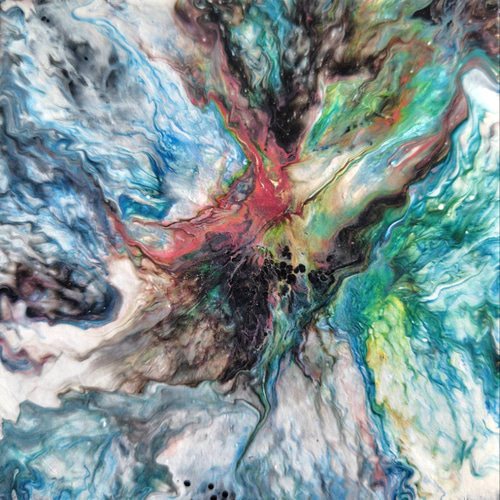 原画 白 黒 緑ポーリングアート フルイドアート 抽象画