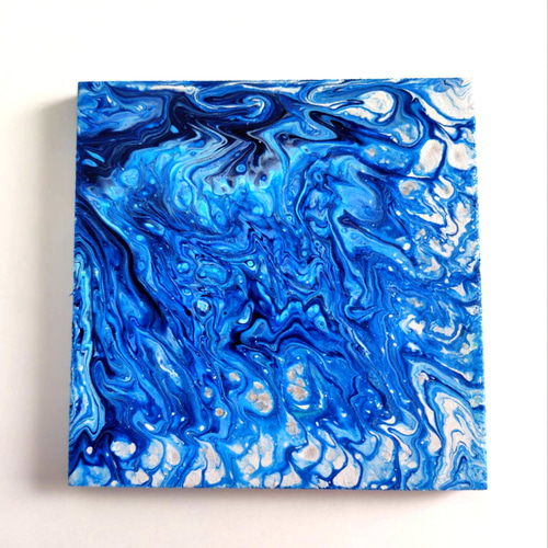 10｜原画 一点物 幻想的な抽象画｜ナチュラル ヒーリング シンプル アート 原画 青 黒 白 ポーリングアート フルイドアート 抽象画