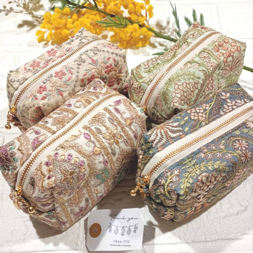 20㌢】魅せたいインド刺繍のBOXポーチ 選べる4COLOR コスメ