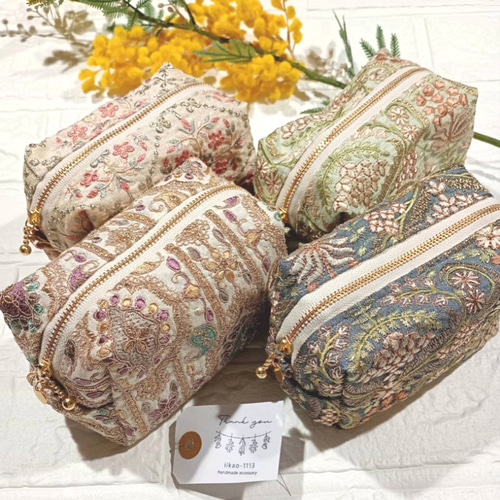 20㌢】魅せたいインド刺繍のBOXポーチ 選べる4COLOR ポーチ iikao-1113