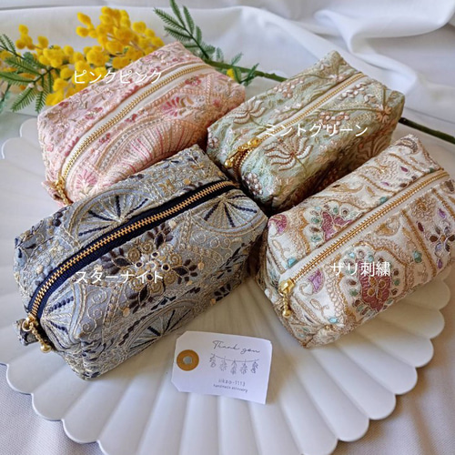 新色追加【20㌢】魅せたいインド刺繍のBOXポーチ ポーチ iikao-1113