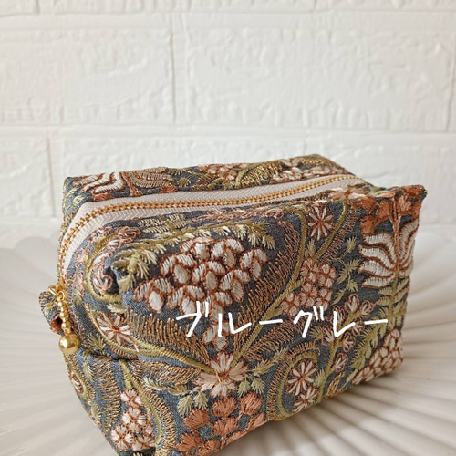 萩原様 インド刺繍 ボックスポーチ ハンドメイド 新色追加【20㌢】魅せたいインド刺繍のBOXポーチ ポーチ iikao-1113