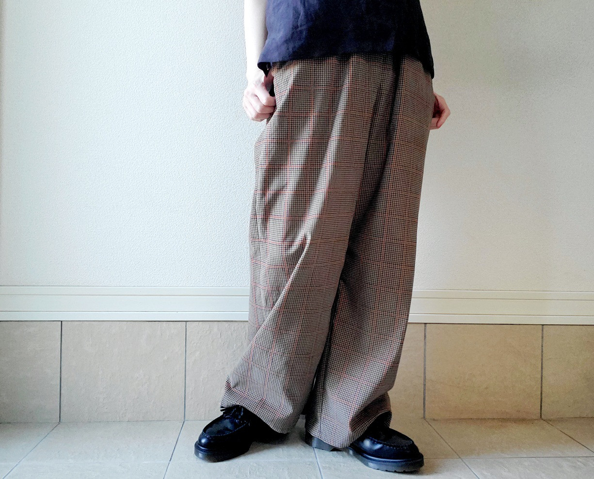 【数量限定】ゆったりほっこり心地よい♡穿くだけでコーデがきまる大人のコーデュロイパンツ　焦茶チェック　柔らかい肌触り