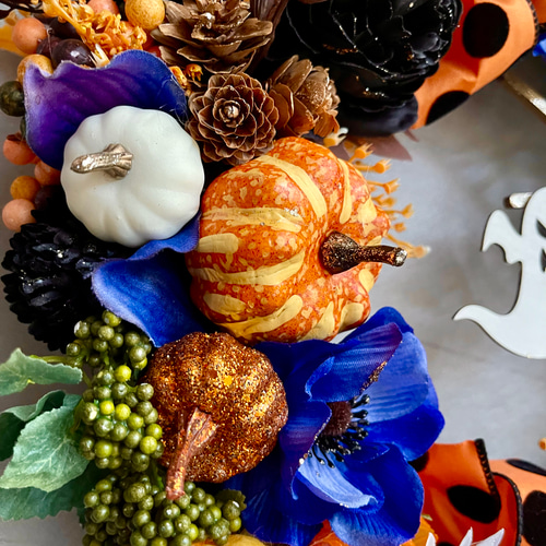 No.wreath-15551/ハロウィンリース24-(2)おばけ＆蜘蛛の巣40cm