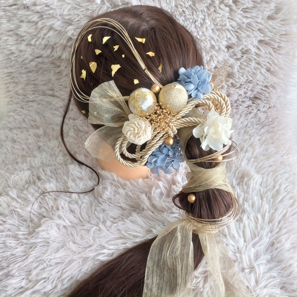 ヘッドドレス ～リボンパールゴールド×カチューシャ～髪飾り 成人式 前撮り
