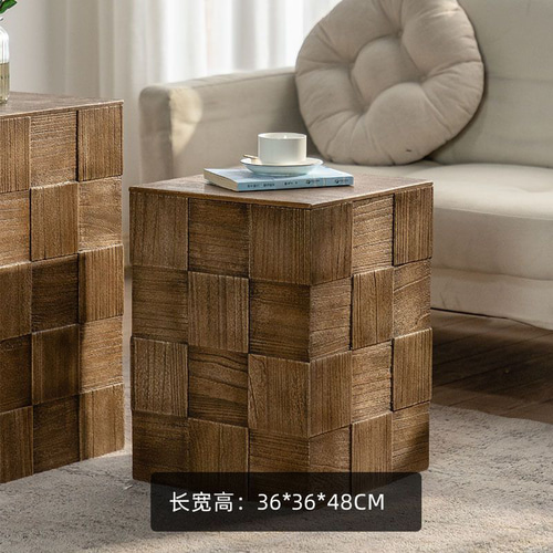 サイドテーブル 無垢材 ヴィンテージ調 机 ディスプレイ棚 収納 アート