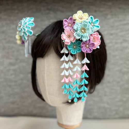 つまみ細工 かんざしセット（7歳さん以上向け）新橋色 ミントグリーン *七五三 *髪飾り *日本髪 *桜 *成人式 かんざし おはなや 澄花  通販｜Creema(クリーマ) 18288445