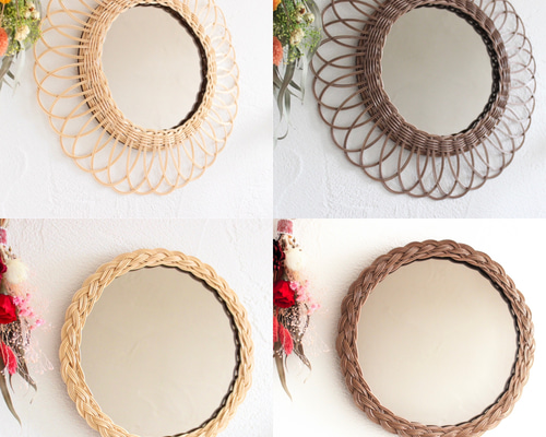 【ヴィンテージ】✴︎特大ラタンの壁掛けミラー✴︎ ミラー 幅60cm ラタン 籐 かがみ 鏡 ウォールミラー 壁掛け おしゃれ