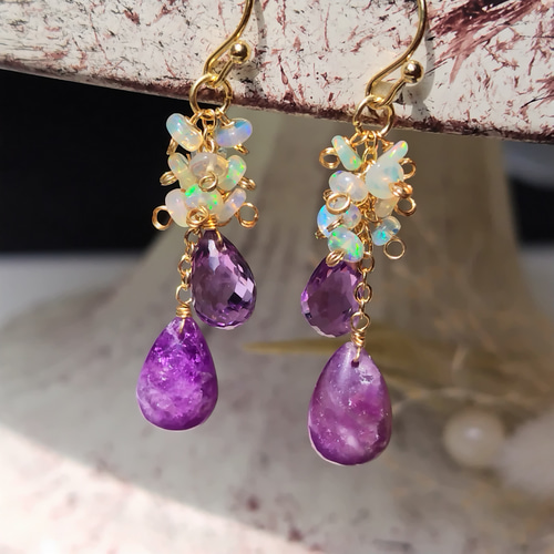 希少石 ハックマナイト 宝石質 アメジスト オパール ピアス イヤリング  