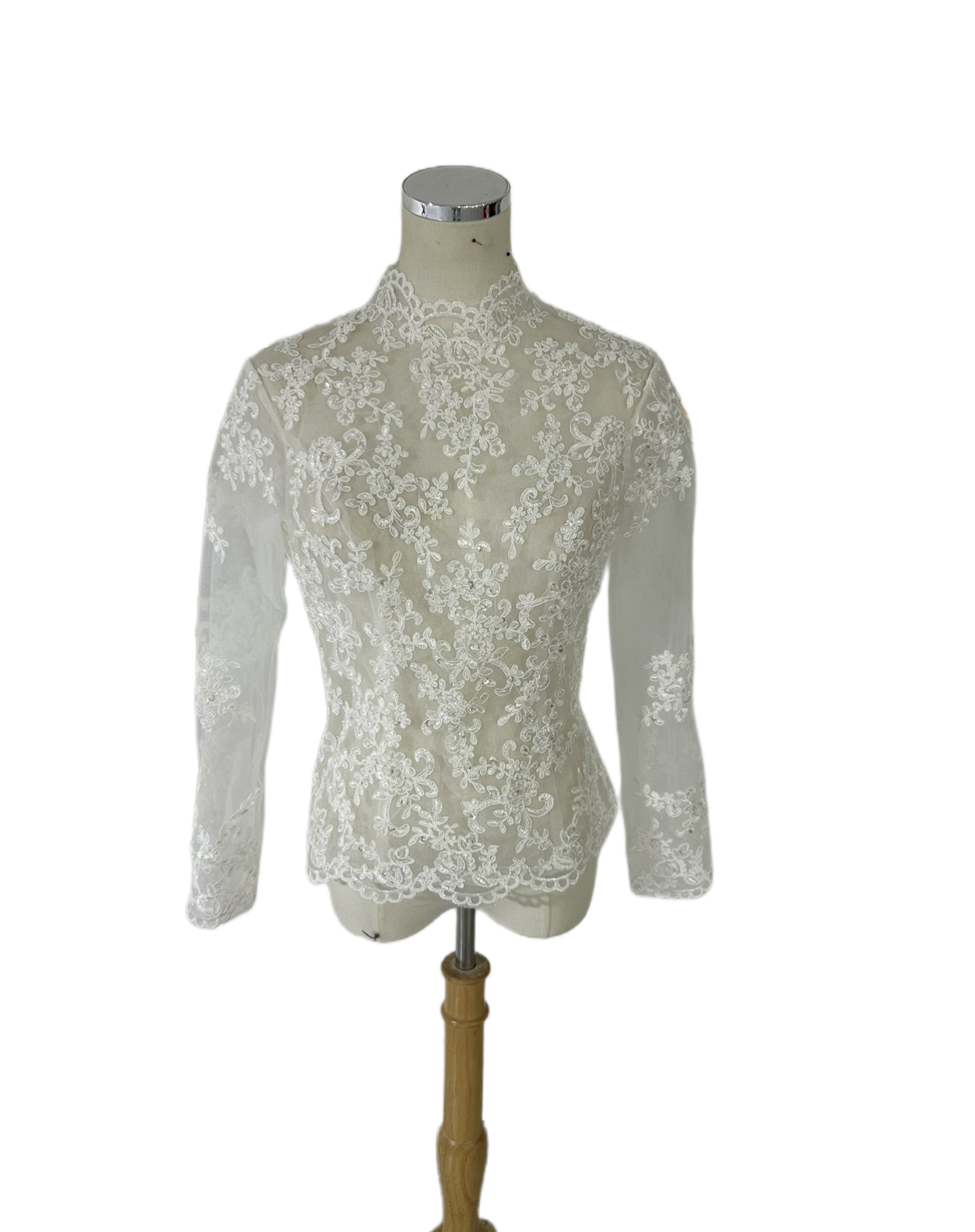 ボレロ ロングスリーブ ビーズ キラキラスパンコール ハンドメイド くるみボタン ウェディングドレス