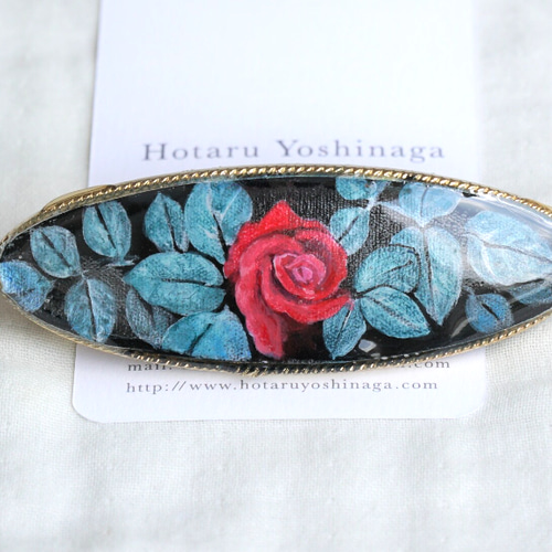 あちゃちゅむ　お花バレッタ 野に咲く薔薇のバレッタ＊手描きのお花 バレッタ hotaru