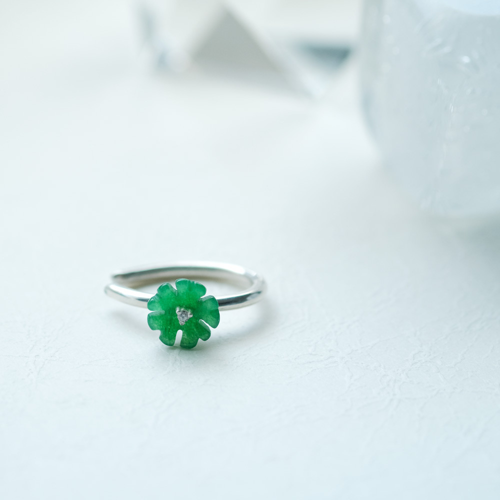 翡翠 グリーン フラワー イヤーカフ シルバー925