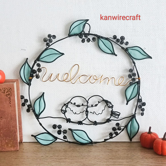 ワイヤーアート ワイヤークラフト リース シマエナガ welcome