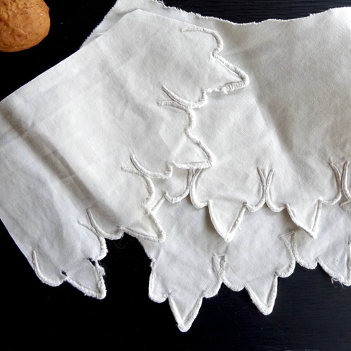 フランス アンティーク レース 2点 創作品 素材 刺繍 ボビン はぎれ 綿 