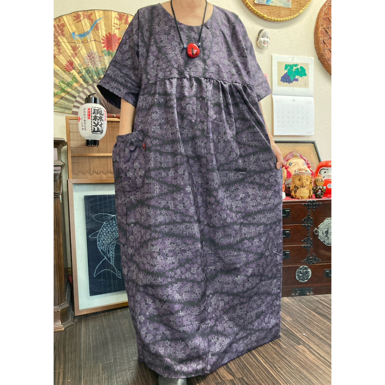 着物リメイク　大島紬　ワンピース　フリーサイズ SOLD 着物リメイク 大島紬 ワンピース M〜L ワンピース さら