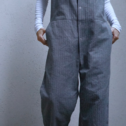 ＜受注生産＞大人のツナギ〜ヘリンボーン柄のスレンダーなツナギ・ノースリーブ 9枚目の画像