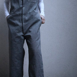 ＜受注生産＞大人のツナギ〜ヘリンボーン柄のスレンダーなツナギ・ノースリーブ 15枚目の画像