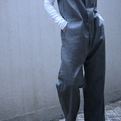 ＜受注生産＞大人のツナギ〜ヘリンボーン柄のスレンダーなツナギ・ノースリーブ 12枚目の画像