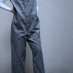 ＜受注生産＞大人のツナギ〜ヘリンボーン柄のスレンダーなツナギ・ノースリーブ 10枚目の画像